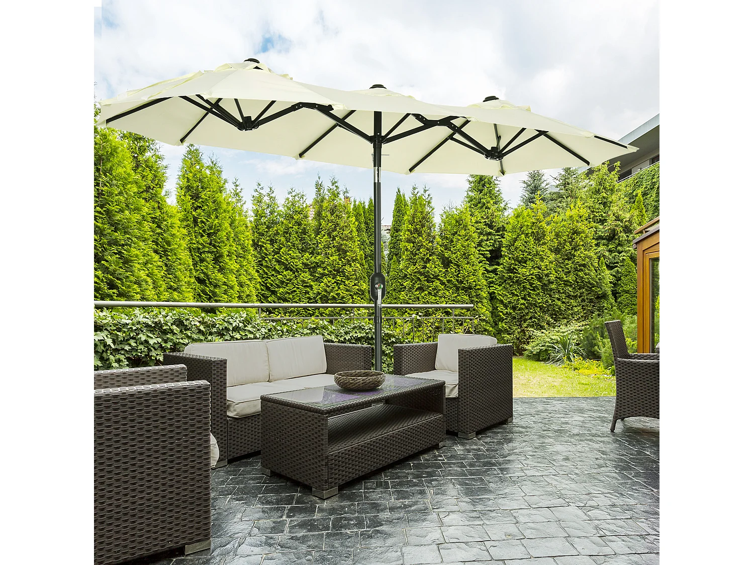 Sombrilla doble beige 285x147x227 cm Outsunny