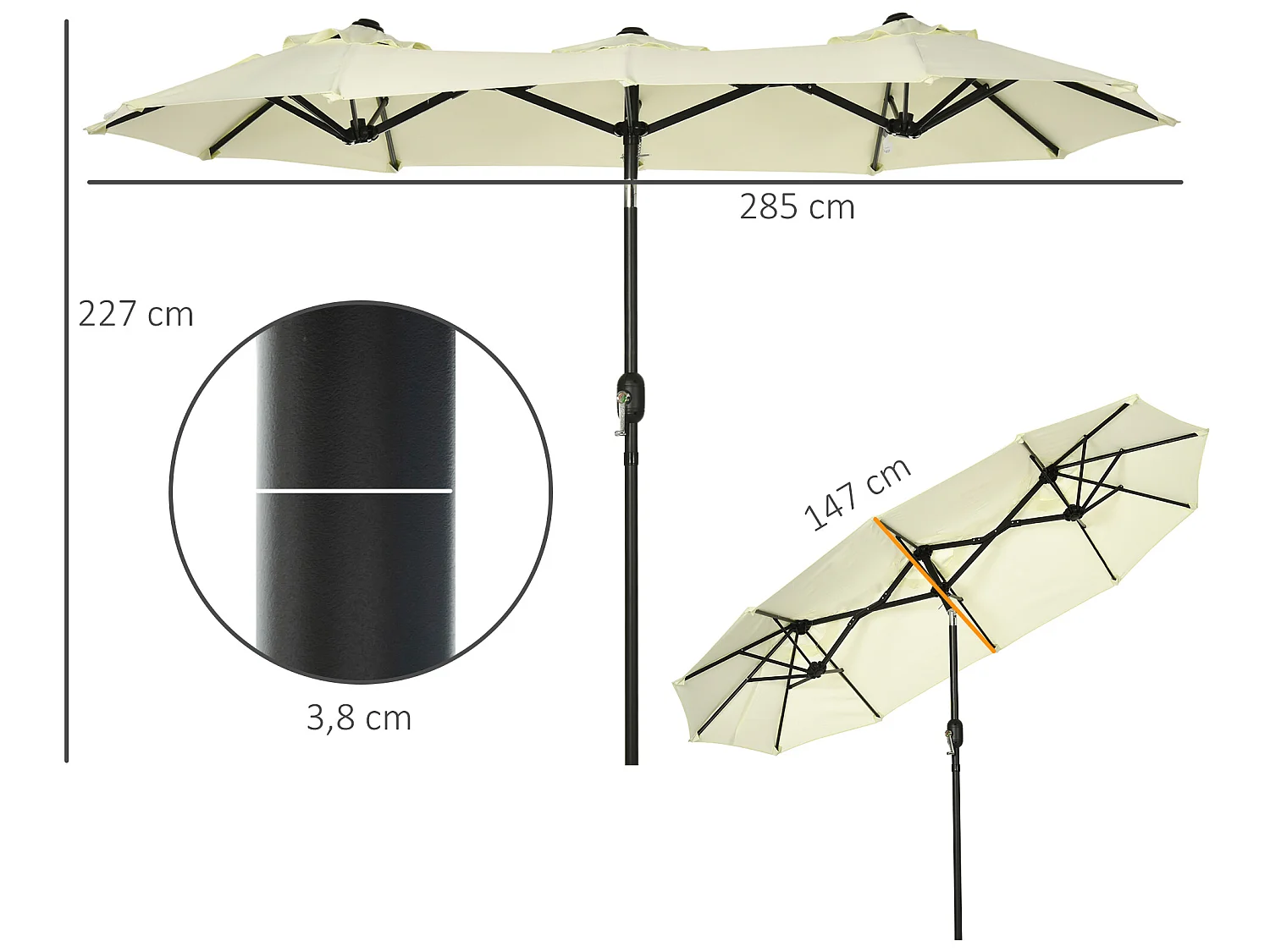 Sombrilla doble beige 285x147x227 cm Outsunny