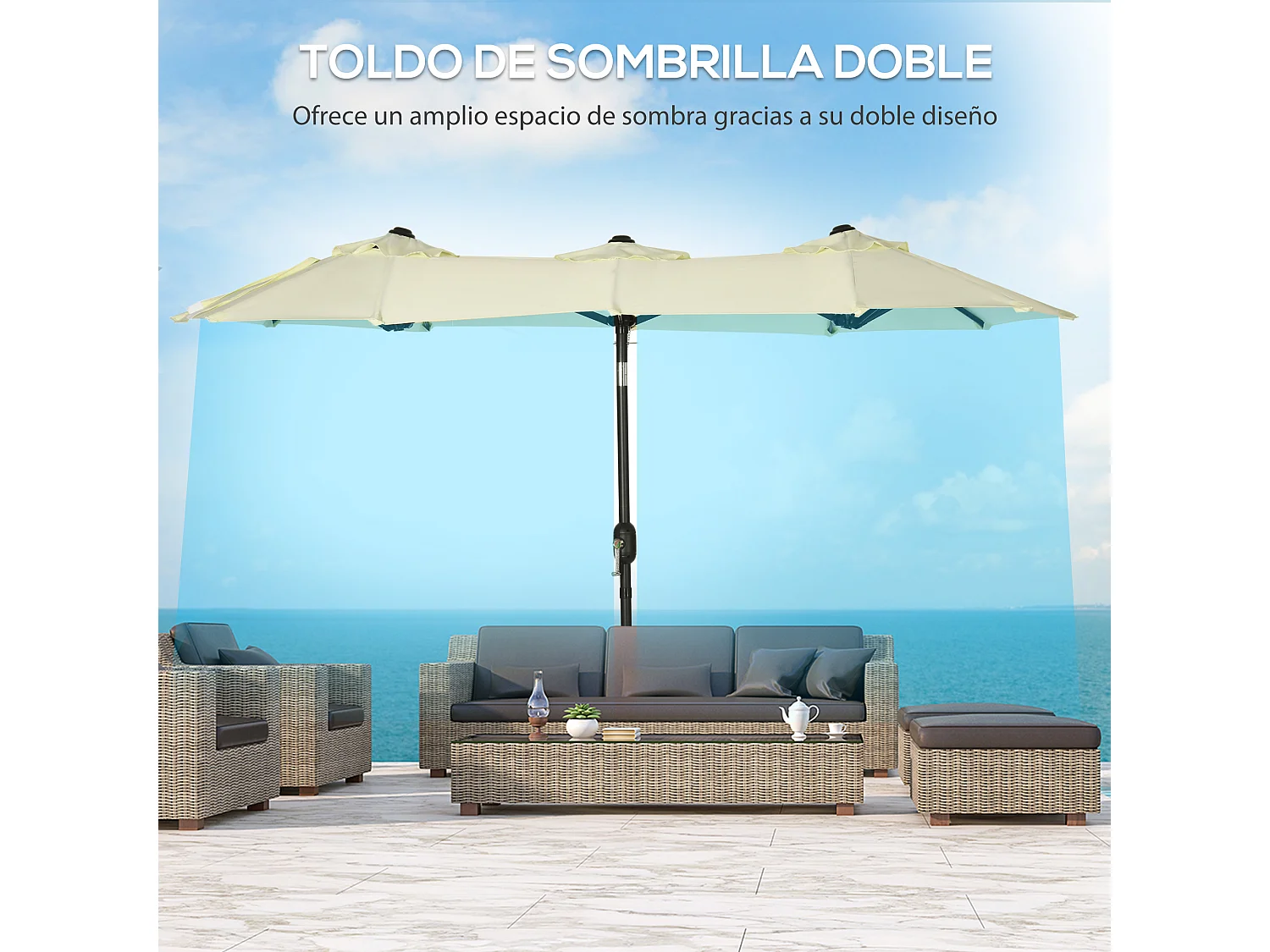 Sombrilla doble beige 285x147x227 cm Outsunny