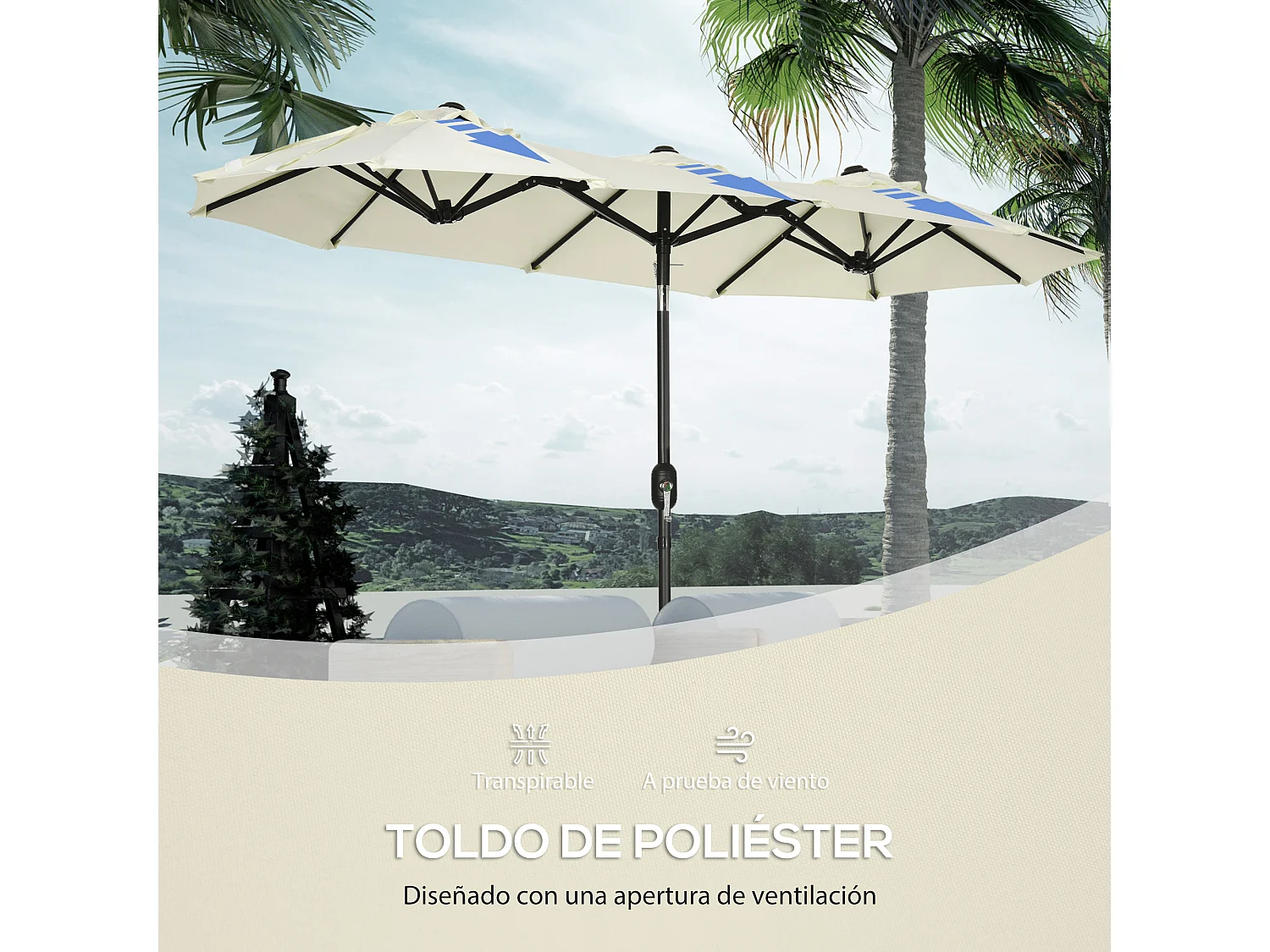 Sombrilla doble beige 285x147x227 cm Outsunny