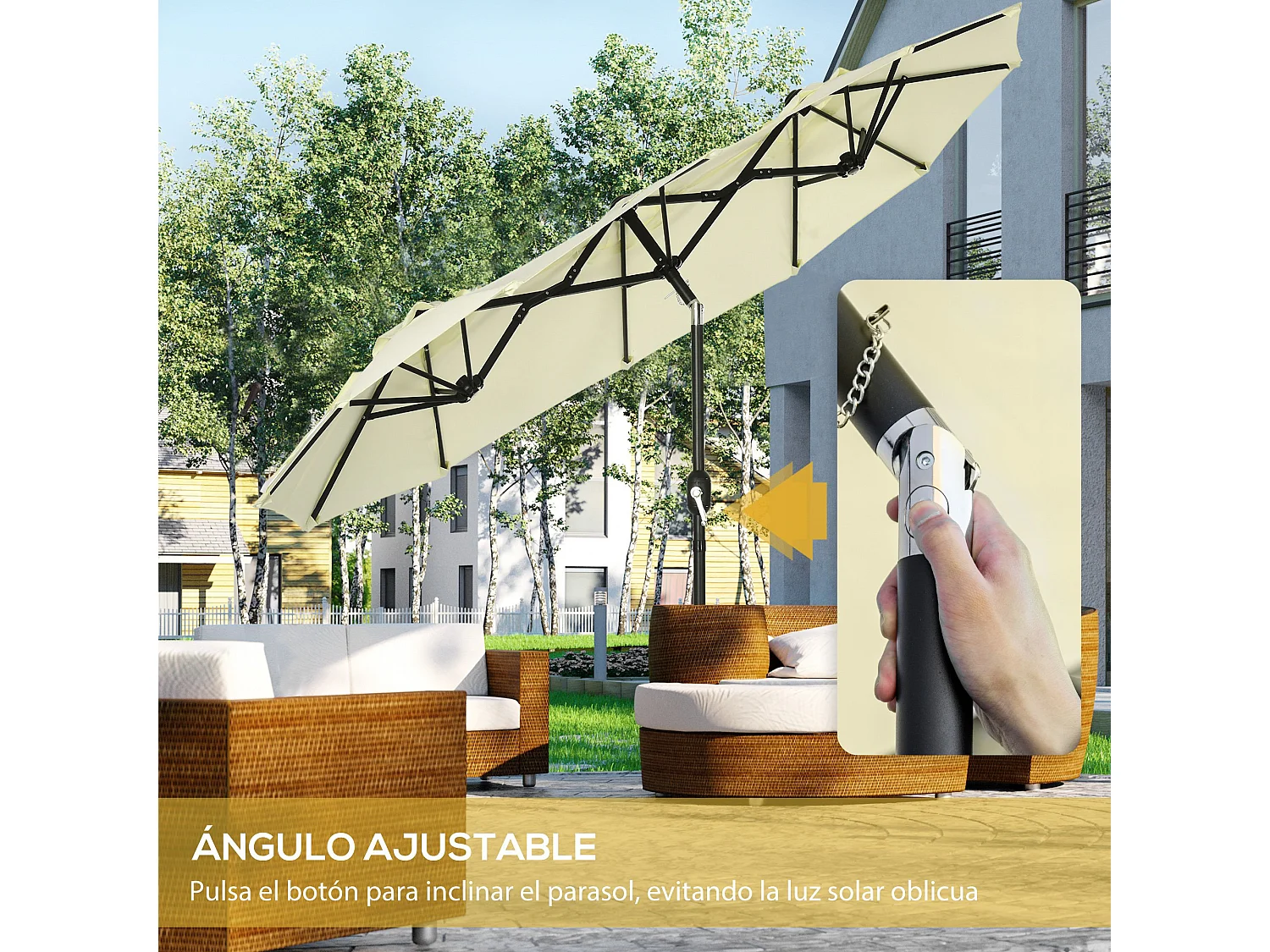 Sombrilla doble beige 285x147x227 cm Outsunny