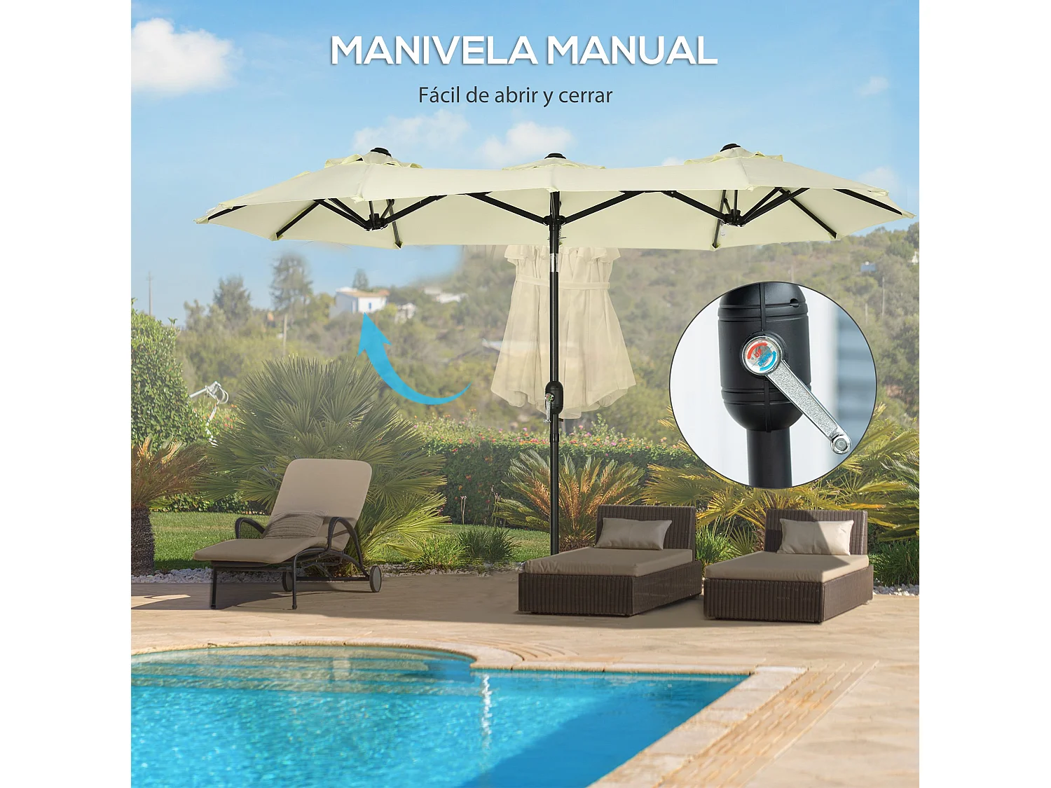 Sombrilla doble beige 285x147x227 cm Outsunny