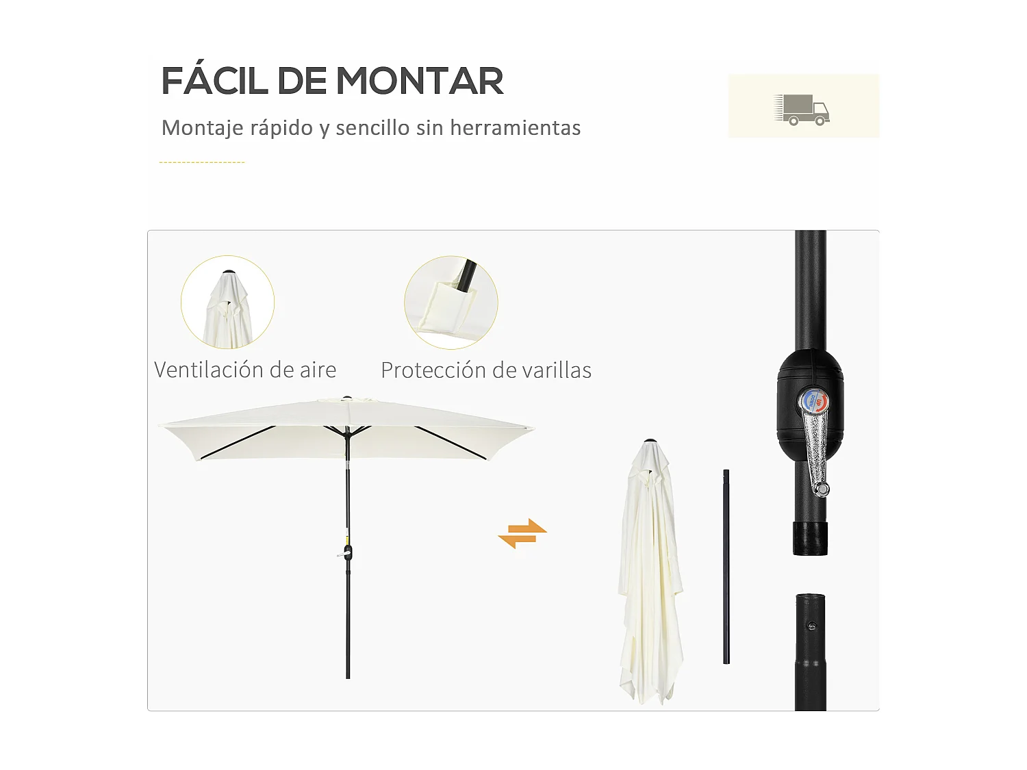 Sombrilla de jardín blanco 195x295x240 cm Outsunny