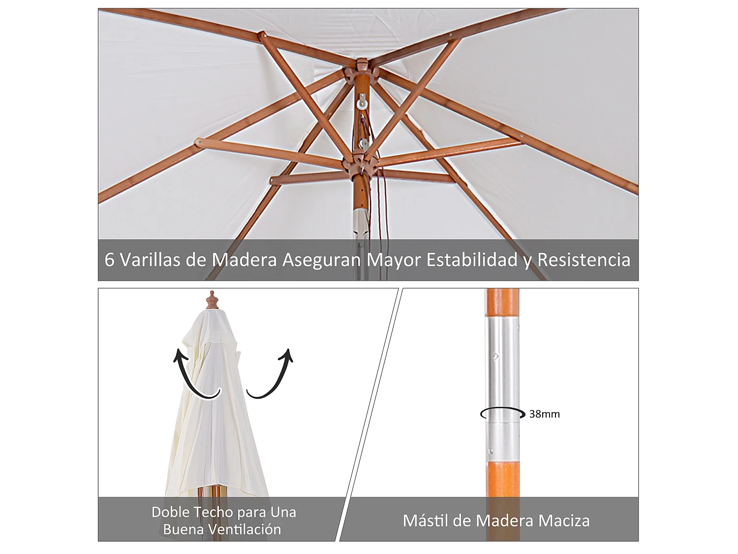 Sombrilla de jardín crema 200x150x230 cm Outsunny