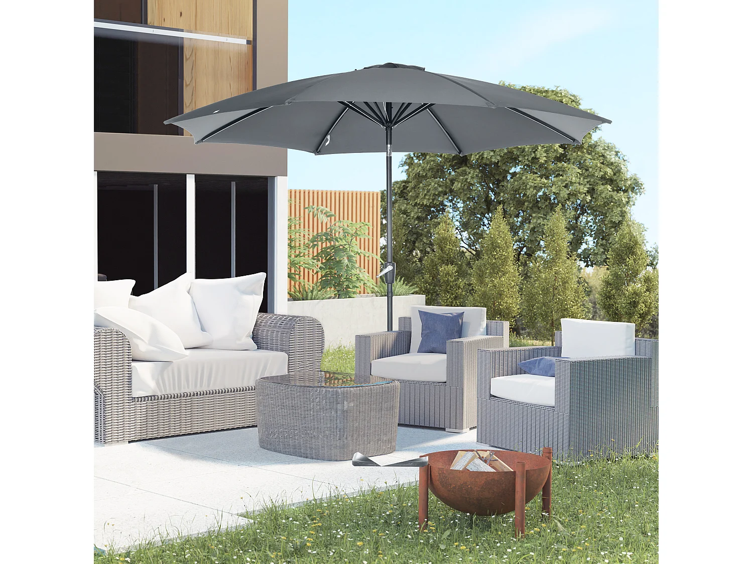 Sombrilla de jardín gris 300x300x240 cm Outsunny