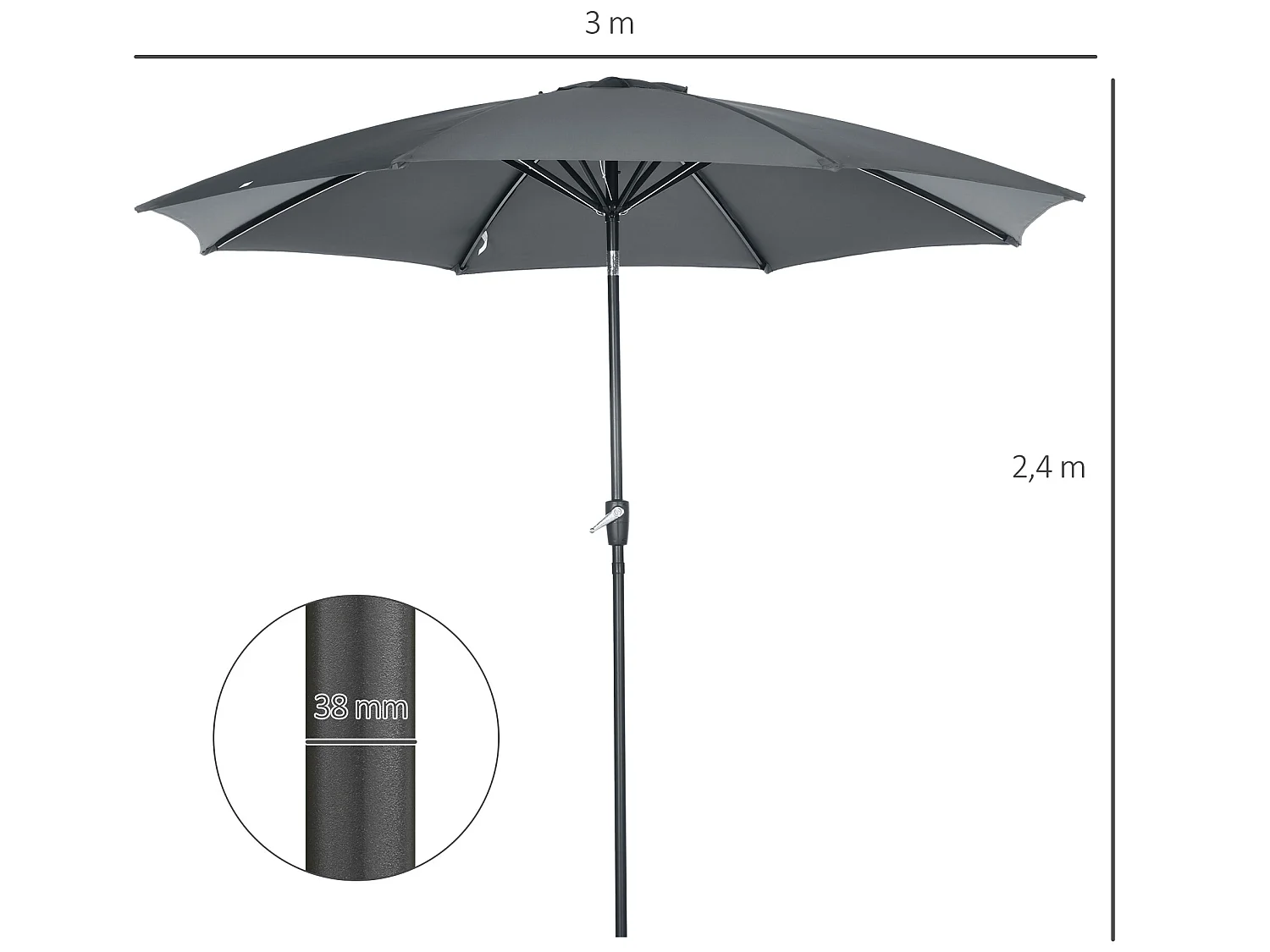 Sombrilla de jardín gris 300x300x240 cm Outsunny