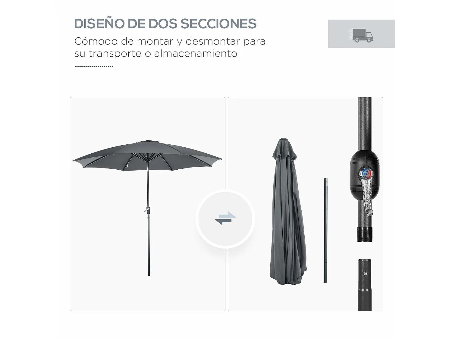 Sombrilla de jardín gris 300x300x240 cm Outsunny