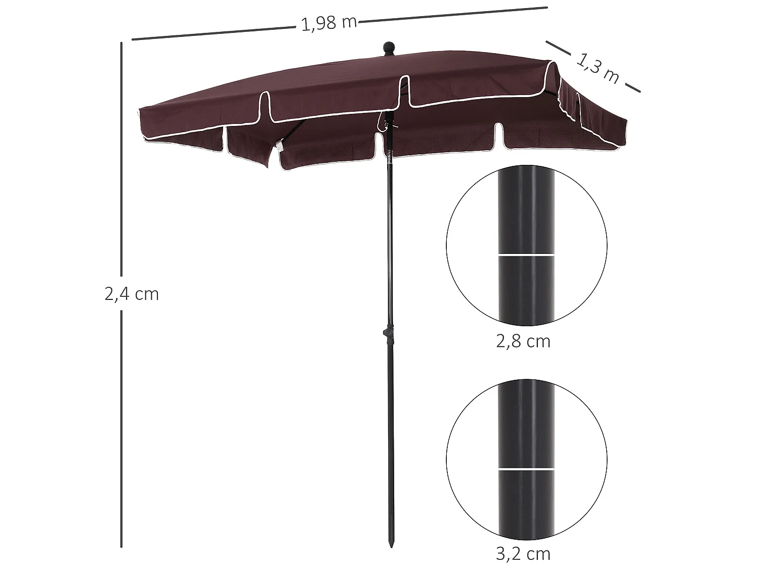 Sombrilla de jardín marrón 198x130x245 cm Outsunny