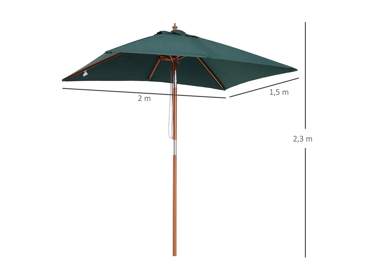 Sombrilla de jardín verde 200x150x230 cm Outsunny