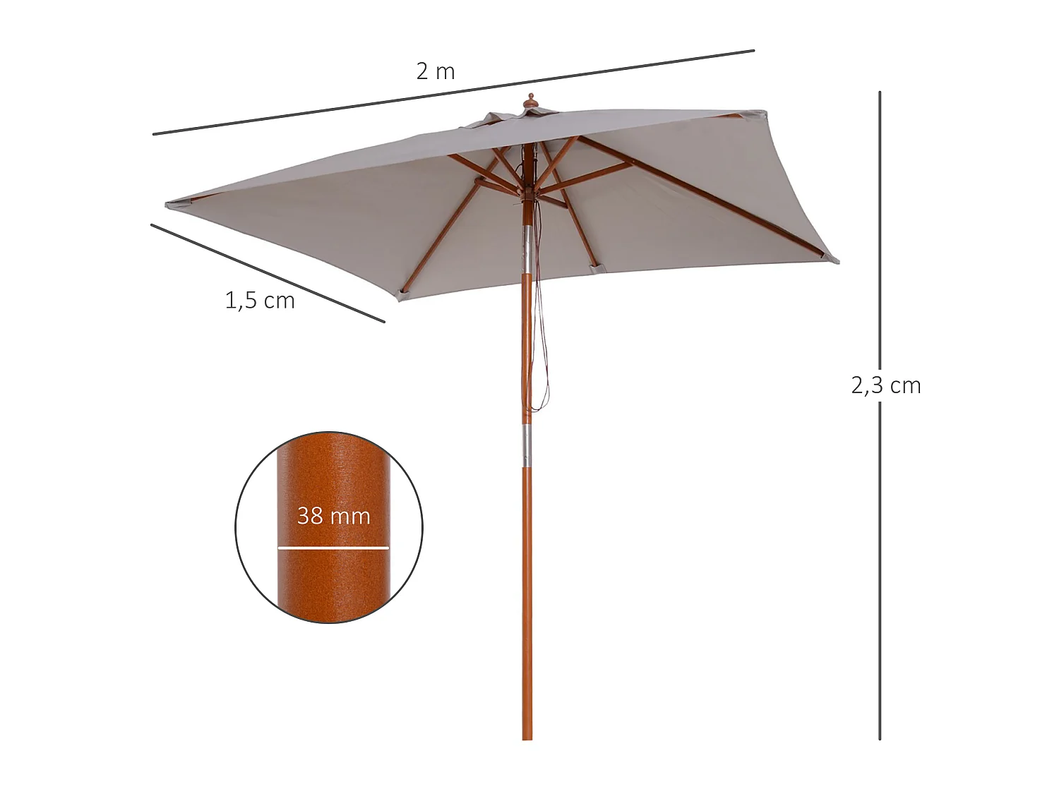 Sombrilla de jardín gris 200x150x230 cm Outsunny