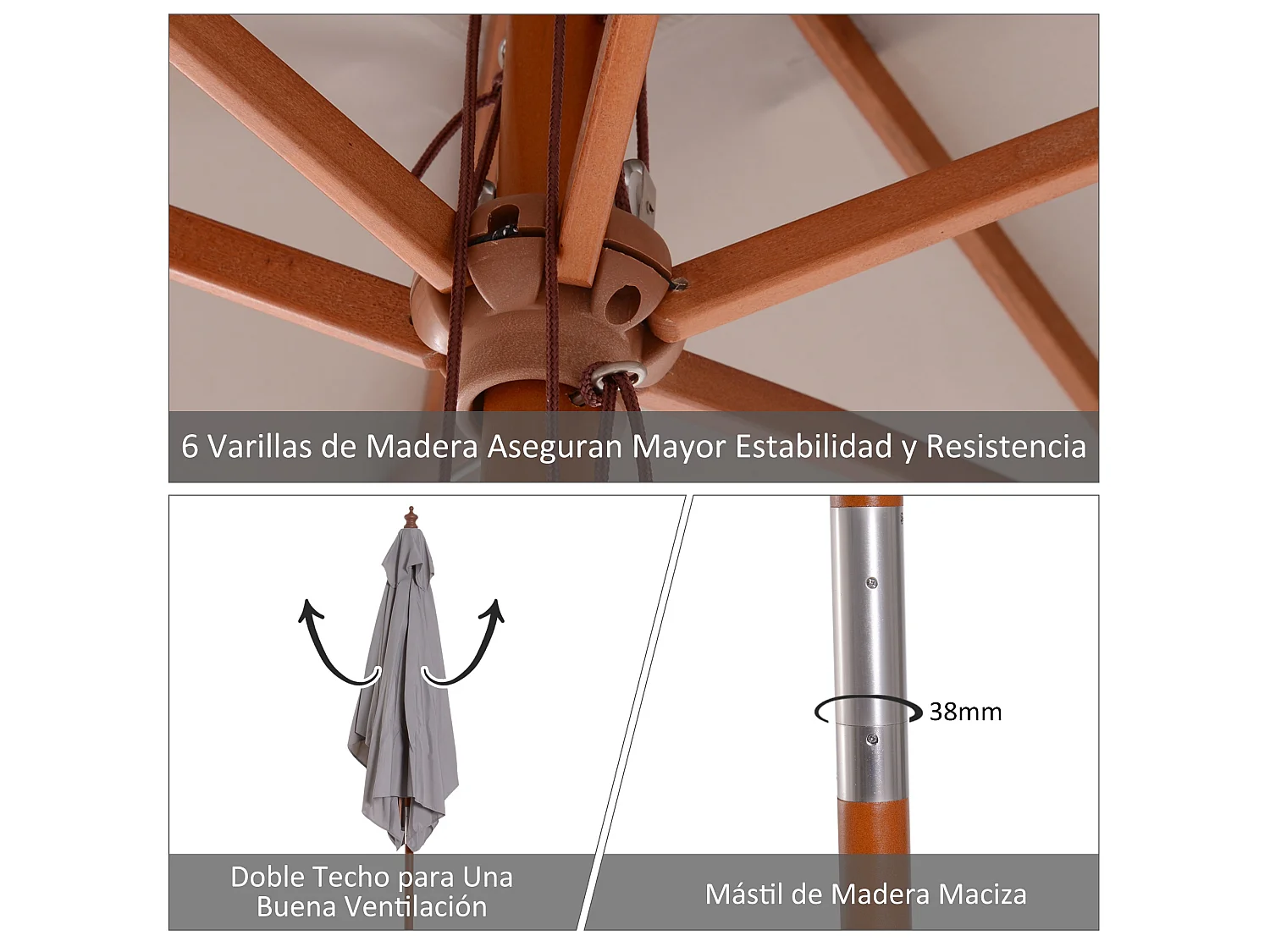 Sombrilla de jardín gris 200x150x230 cm Outsunny