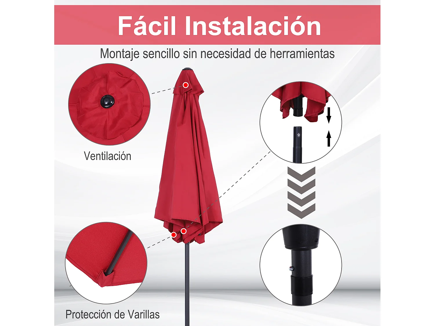 Sombrilla de jardín rojo 260x260x235 cm Outsunny