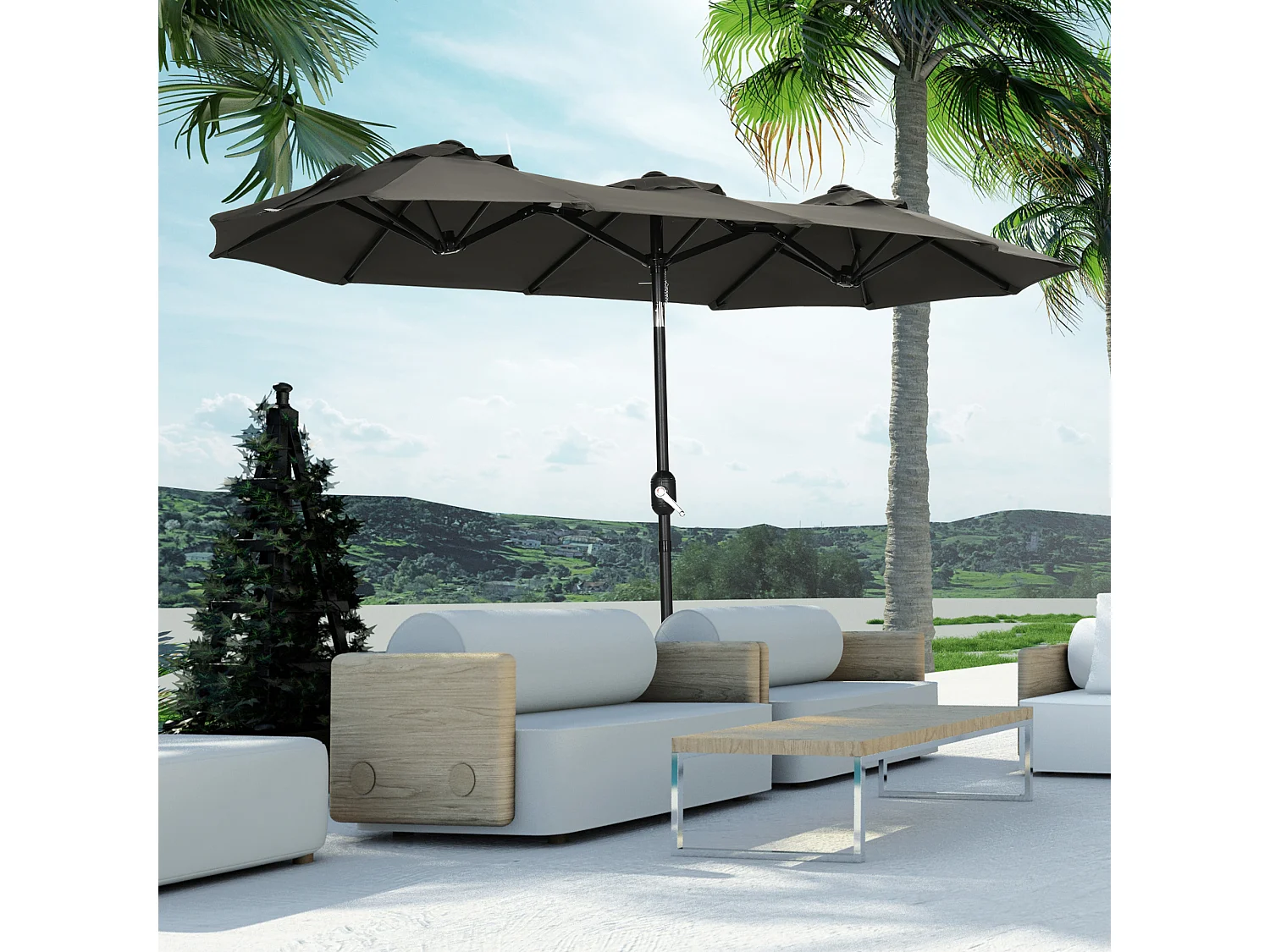 Sombrilla doble gris 285x147x227 cm Outsunny