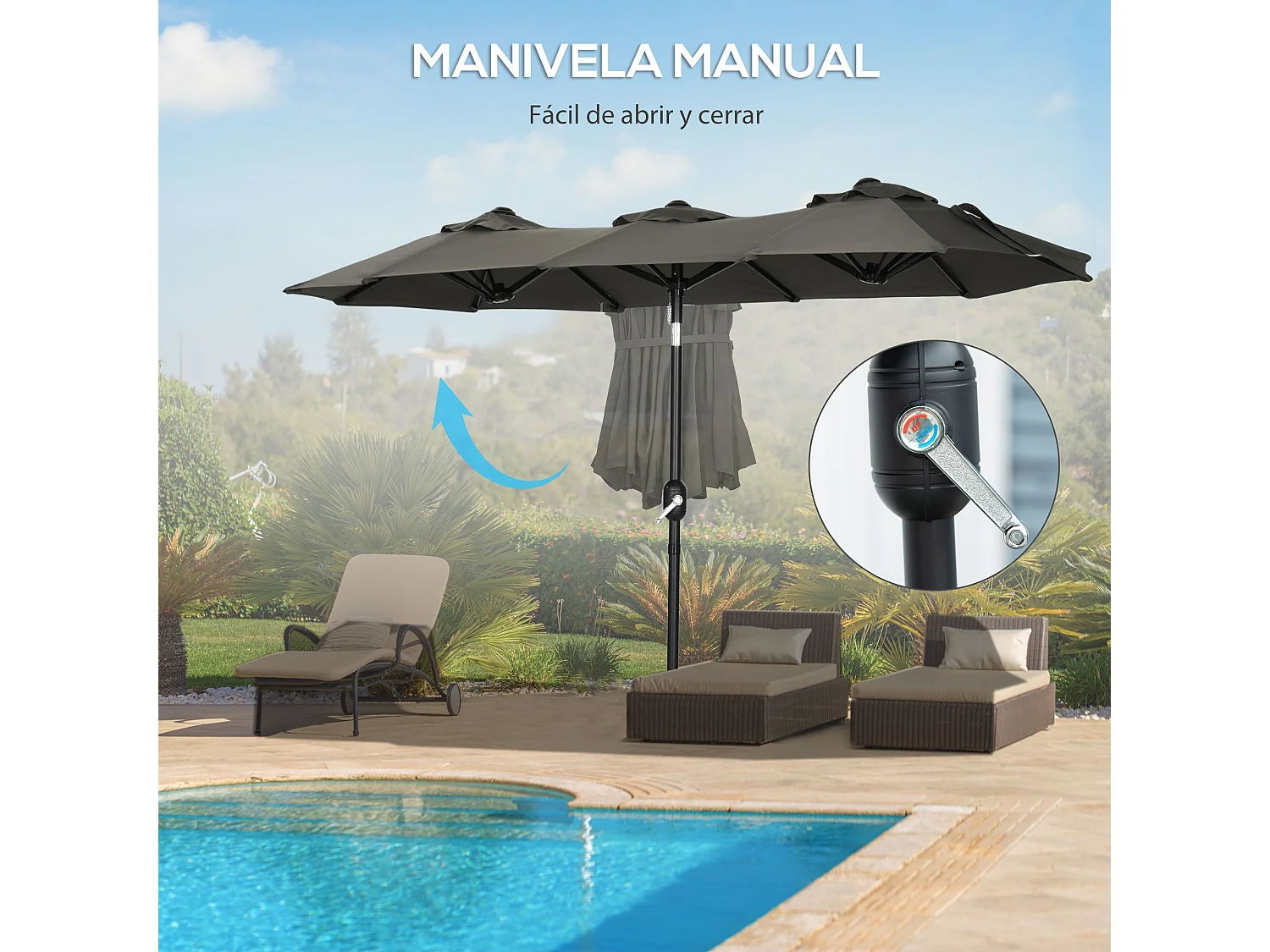 Sombrilla doble gris 285x147x227 cm Outsunny