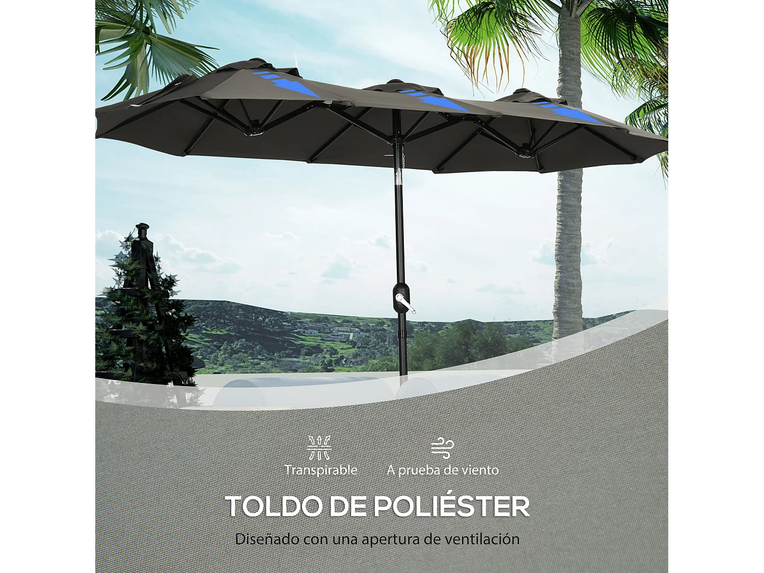 Sombrilla doble gris 285x147x227 cm Outsunny