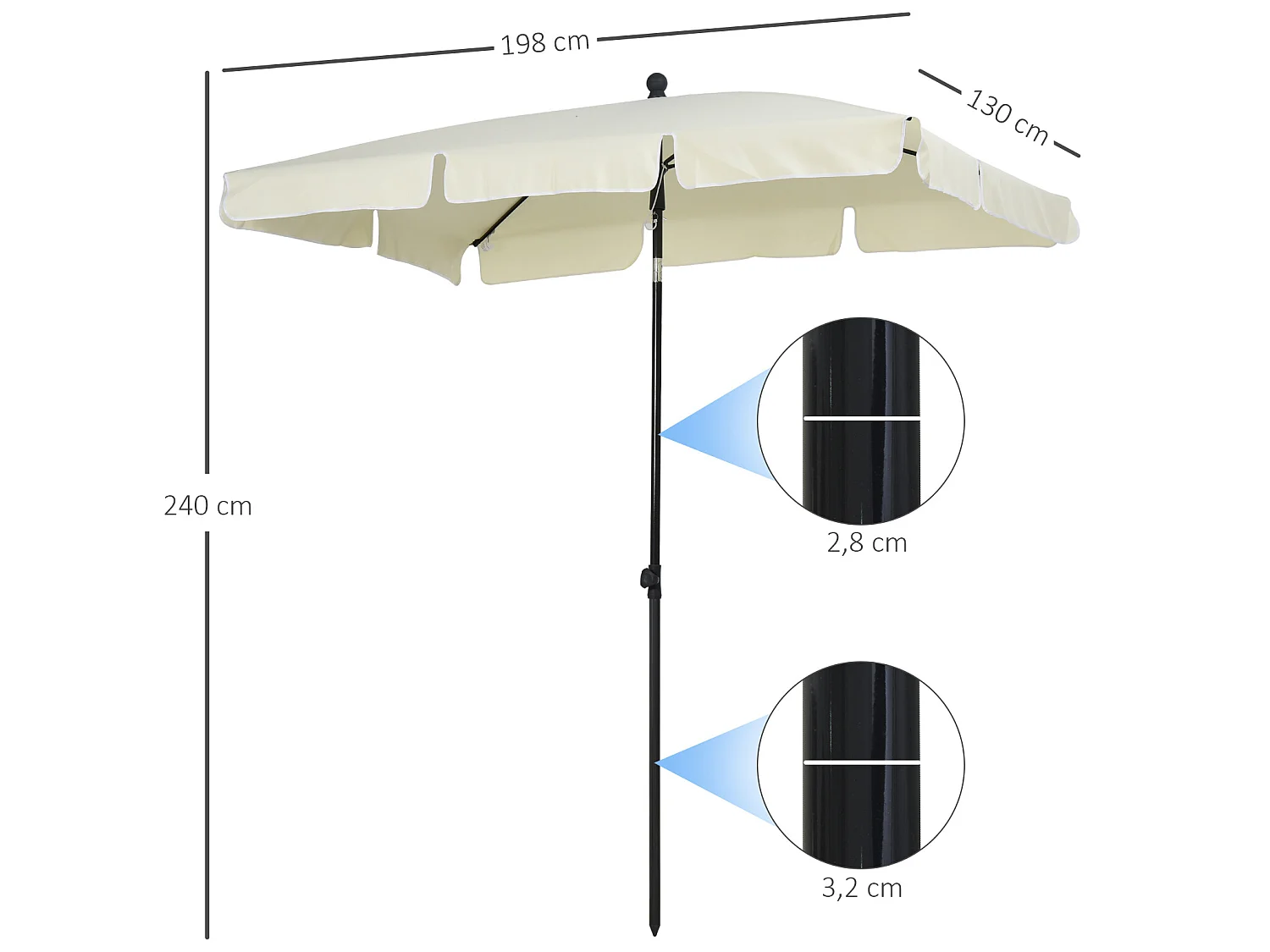 Sombrilla de jardín beige 198x130x245 cm Outsunny