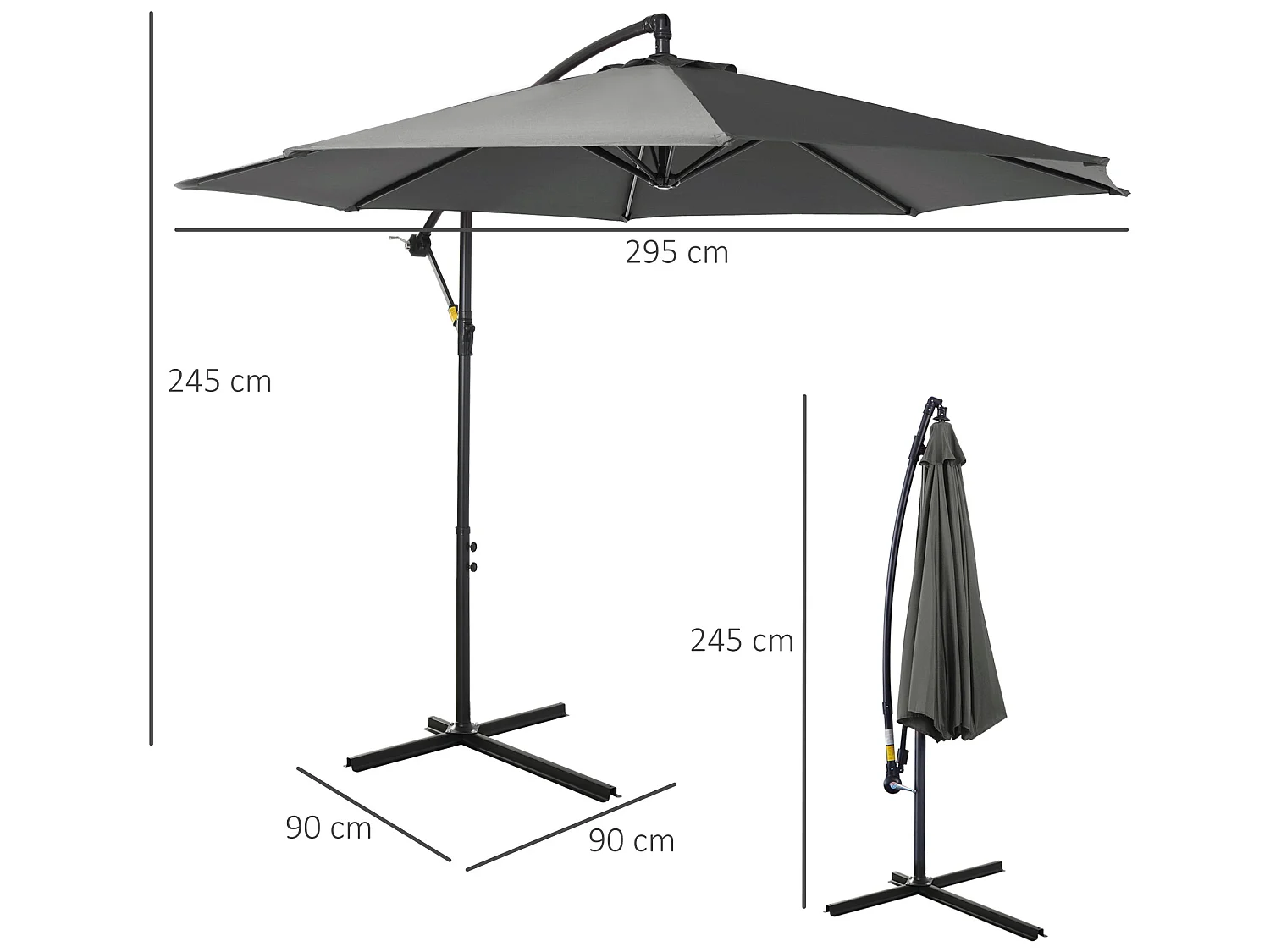 Sombrilla de jardín gris 295x295x245 cm Outsunny