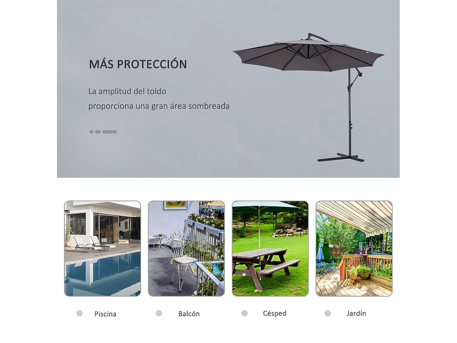 Sombrilla de jardín gris 295x295x245 cm Outsunny