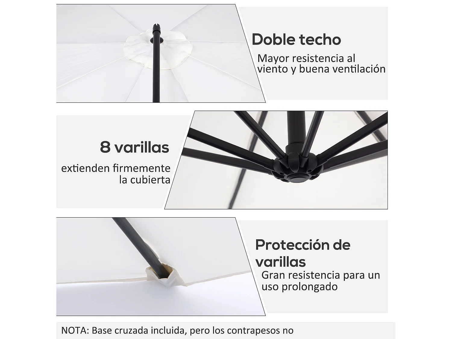 Sombrilla de jardín crema 295x295x245 cm Outsunny