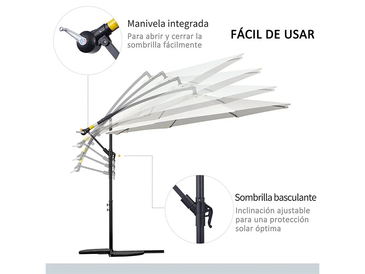 Sombrilla de jardín crema 295x295x245 cm Outsunny