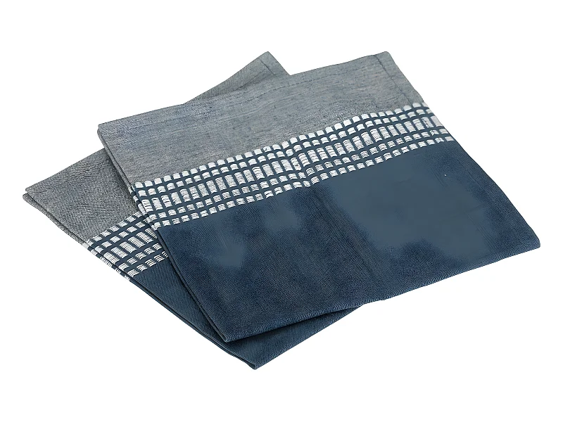 Lot de 2 Serviettes de table en Coton bicolore Bleu canard et Gris 40 x 40 cm