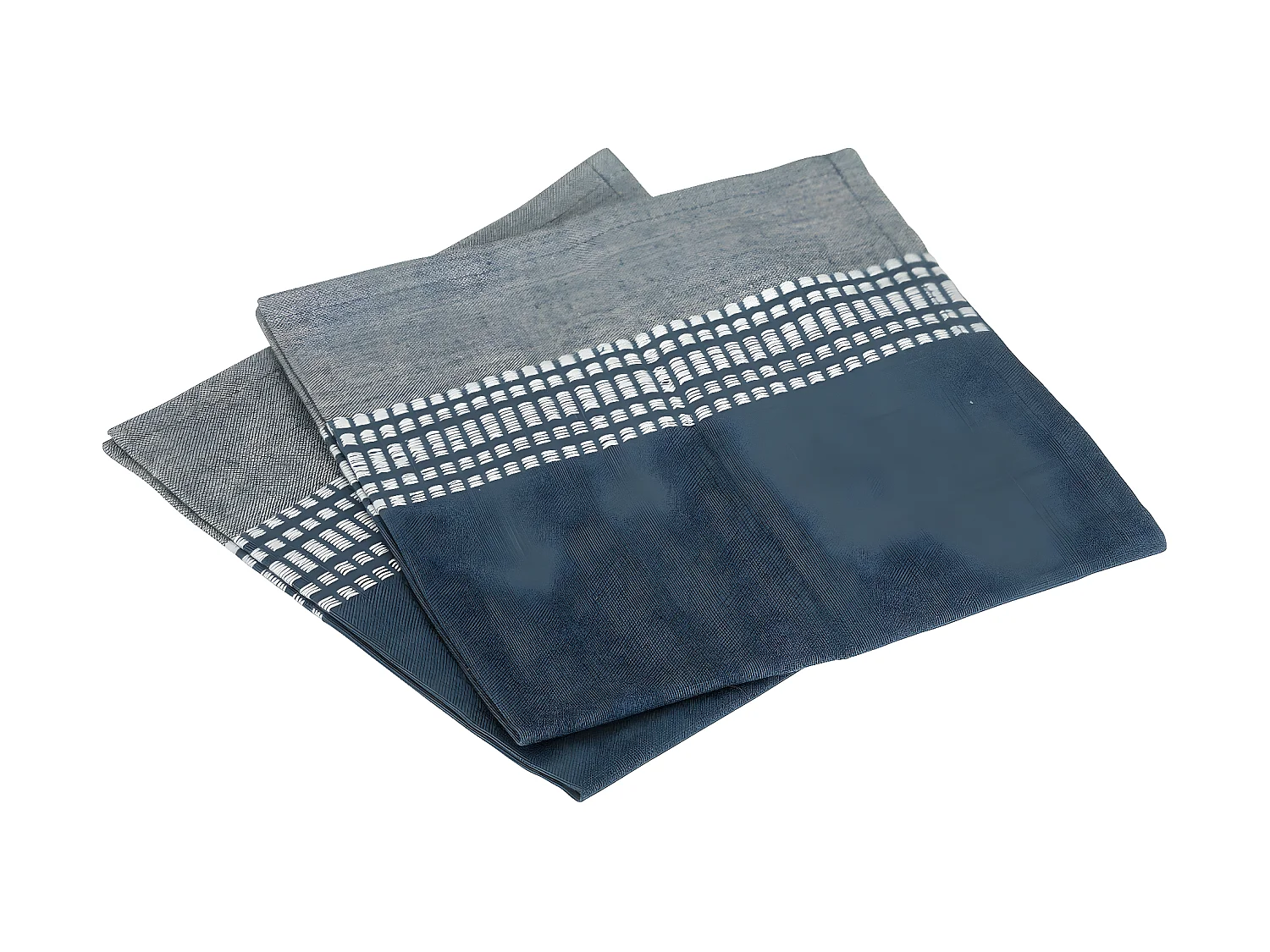 Lot de 2 Serviettes de table en Coton bicolore Bleu canard et Gris 40 x 40 cm