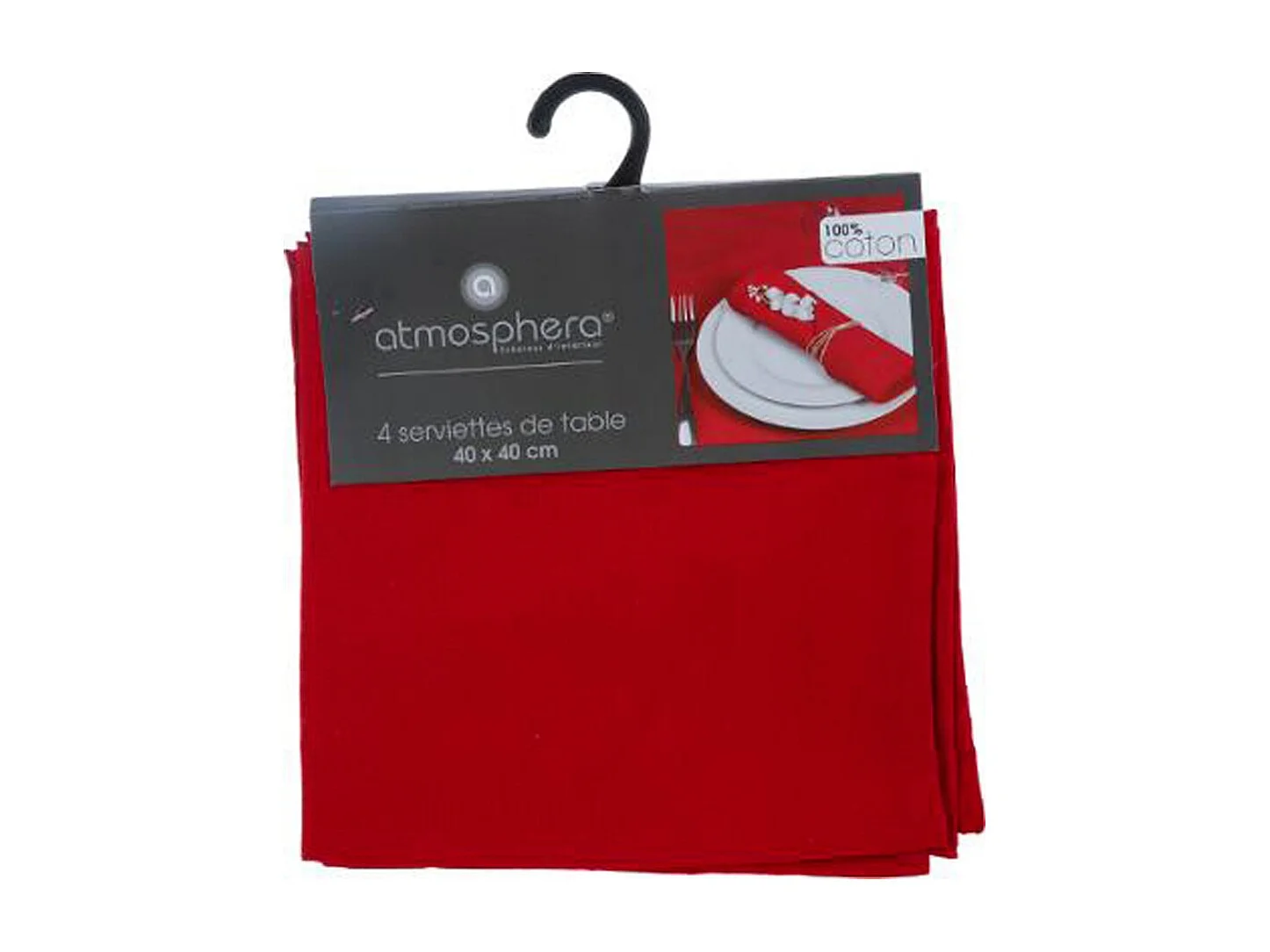 Lot de 4 Serviettes de table en Coton Rouge 40 x 40 cm