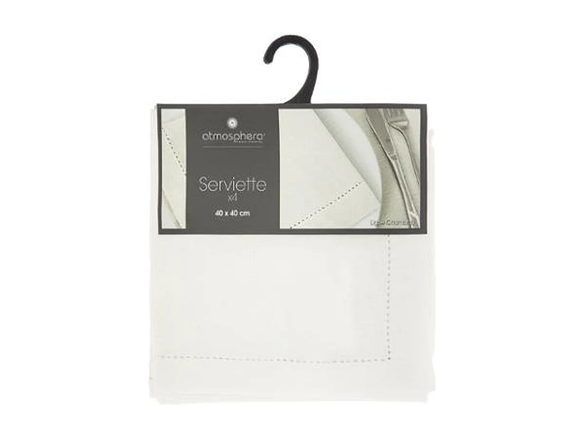 Lot de 4 Serviettes de table en Coton Blanc 40 x 40 cm