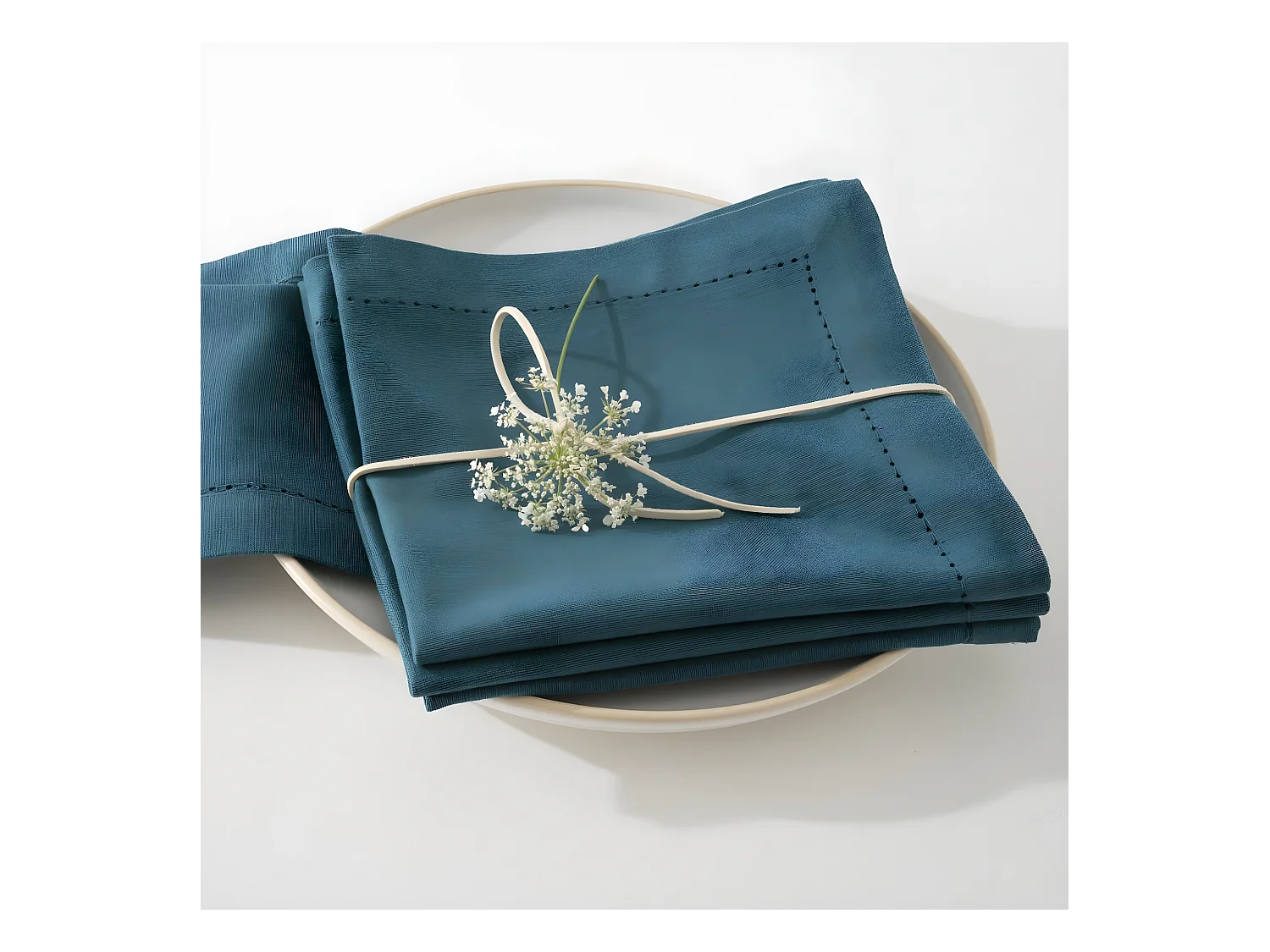 Lot de 4 Serviettes de table en Coton Bleu canard 40 x 40 cm