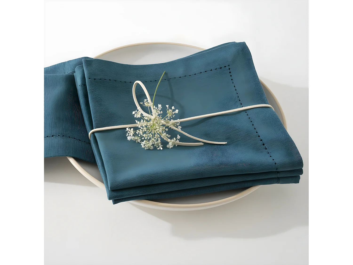 Lot de 4 Serviettes de table en Coton Bleu canard 40 x 40 cm