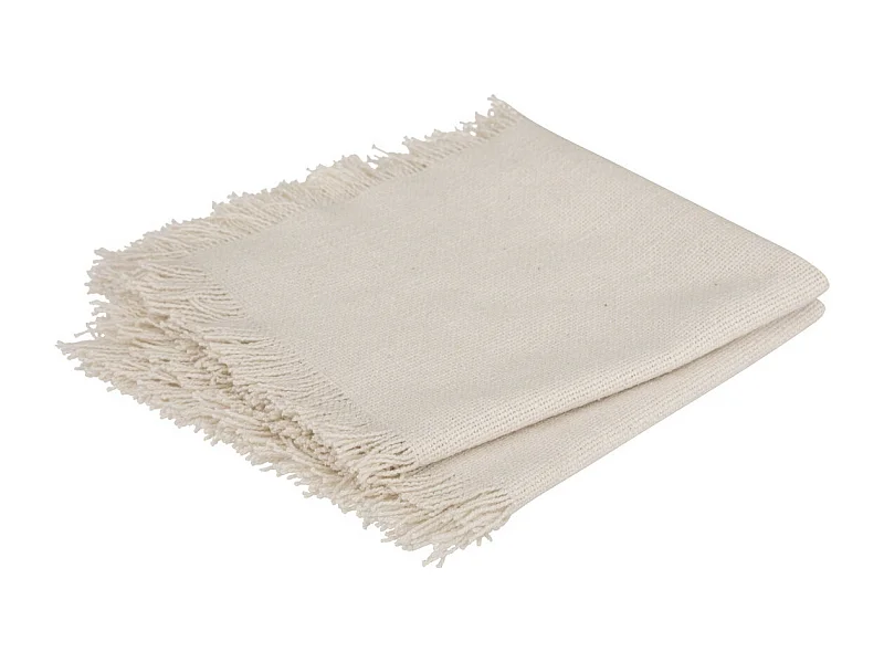 Lot de 2 Serviettes de table en Coton Blanc finition frange 40 x 40 cm