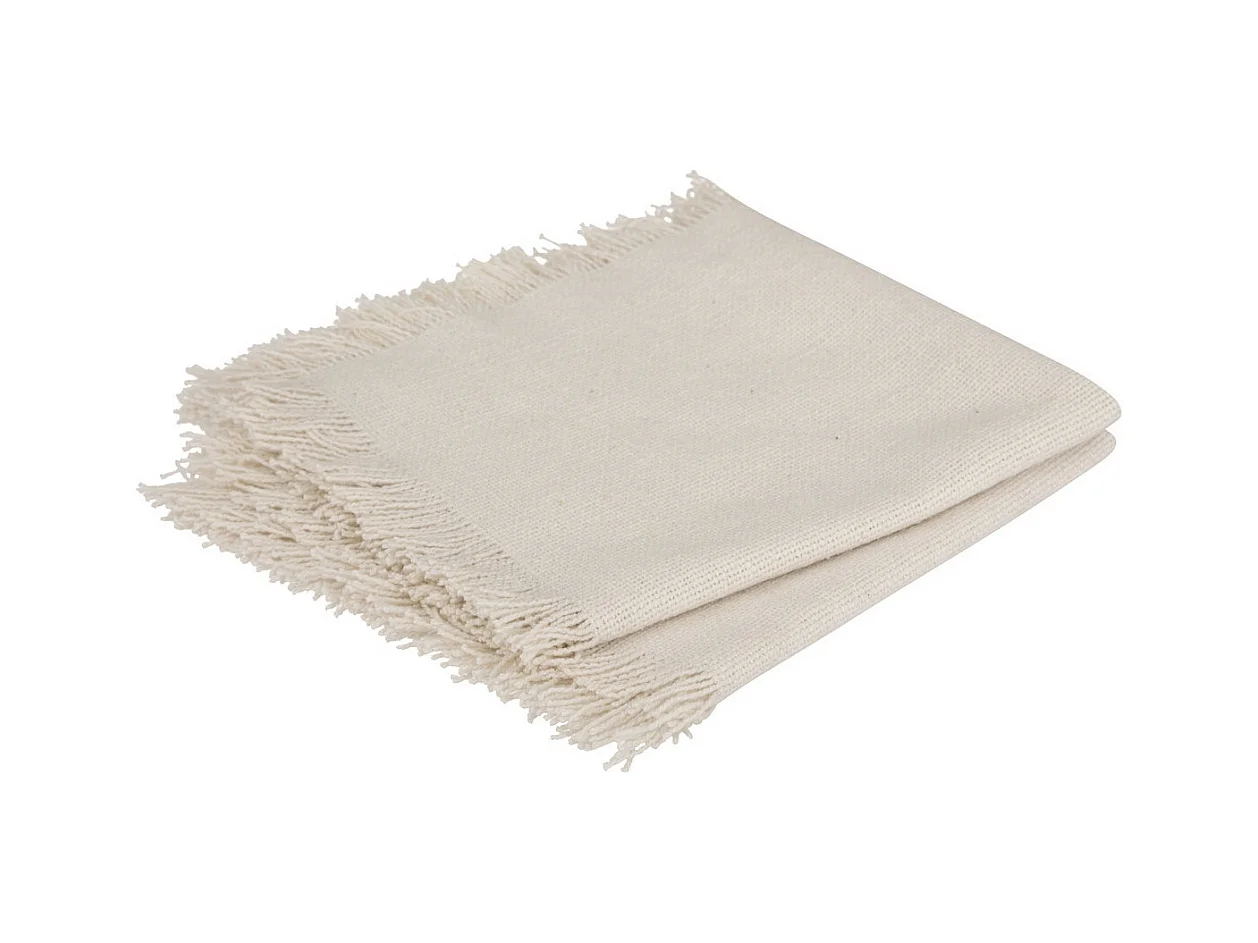 Lot de 2 Serviettes de table en Coton Blanc finition frange 40 x 40 cm