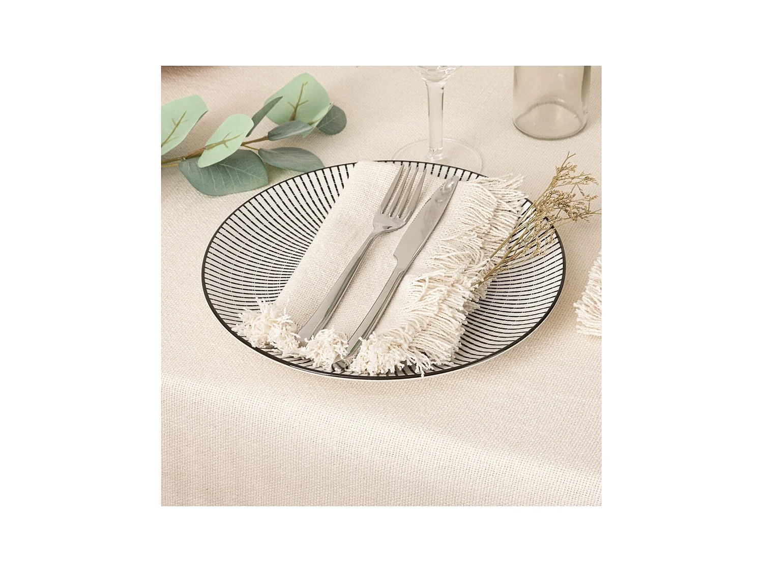 Lot de 2 Serviettes de table en Coton Blanc finition frange 40 x 40 cm