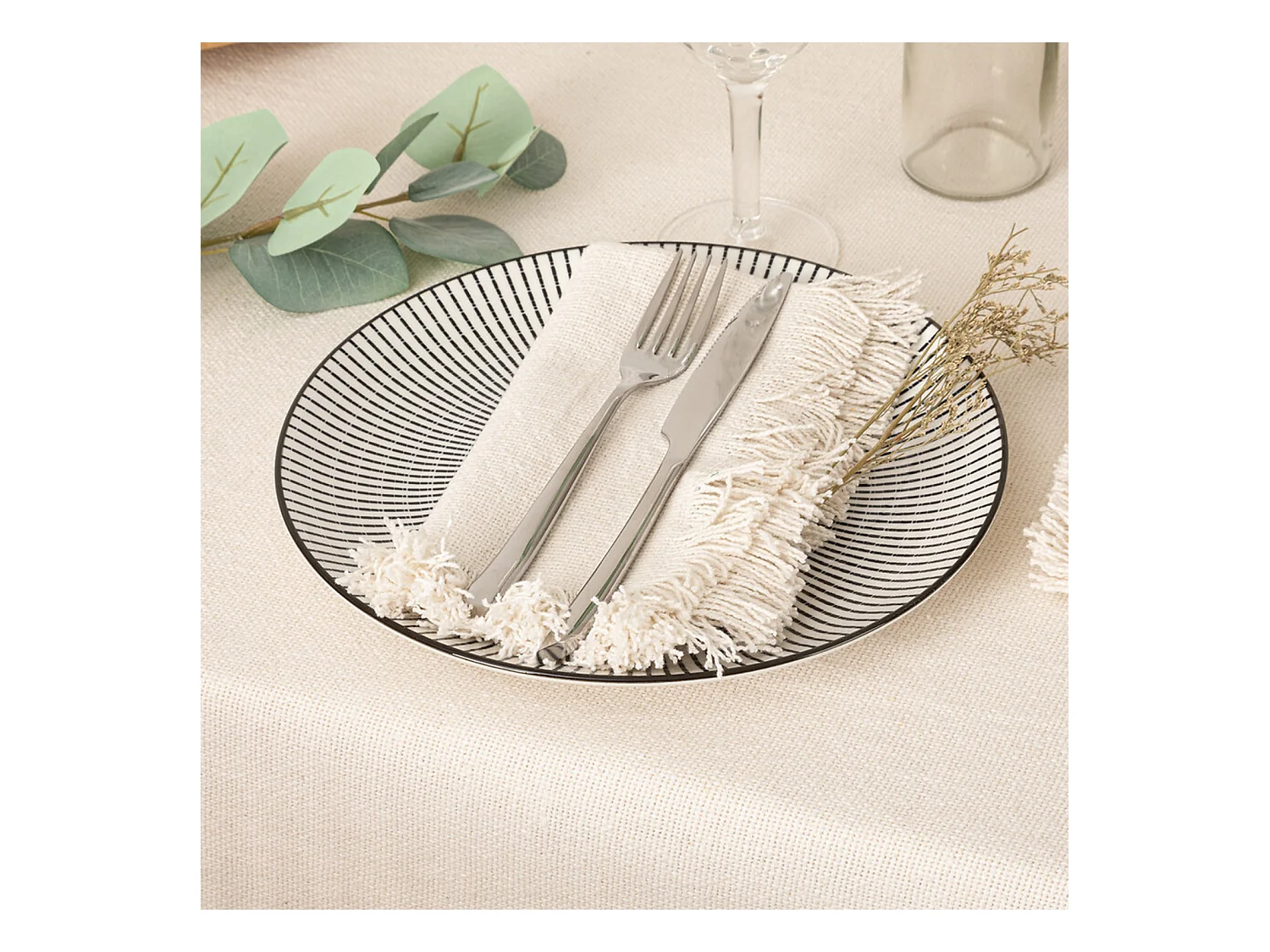 Lot de 2 Serviettes de table en Coton Blanc finition frange 40 x 40 cm