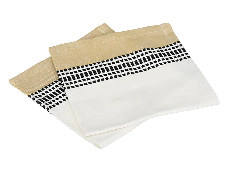 Lot de 2 Serviettes de table en Coton bicolore Blanc et Jaune 40 x 40 cm