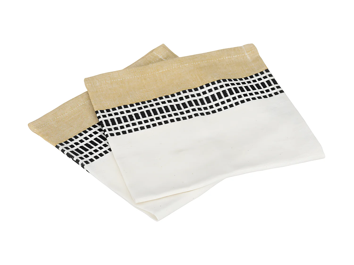 Lot de 2 Serviettes de table en Coton bicolore Blanc et Jaune 40 x 40 cm