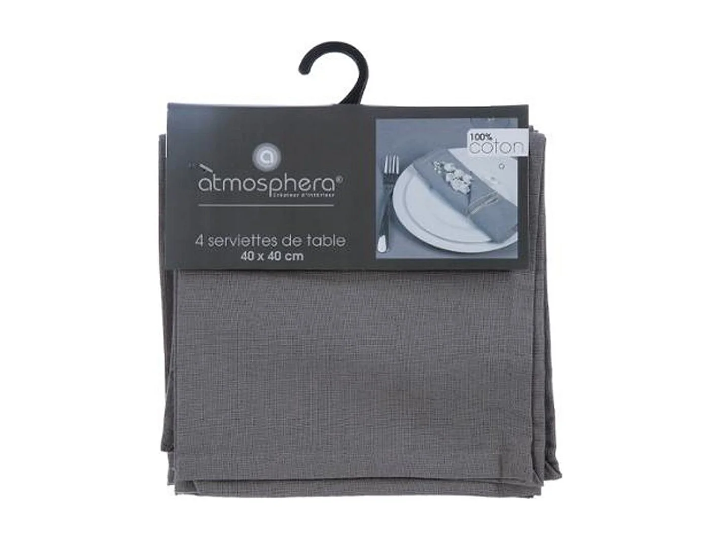 Lot de 4 Serviettes  de table en Coton Gris clair 40 x 40 cm