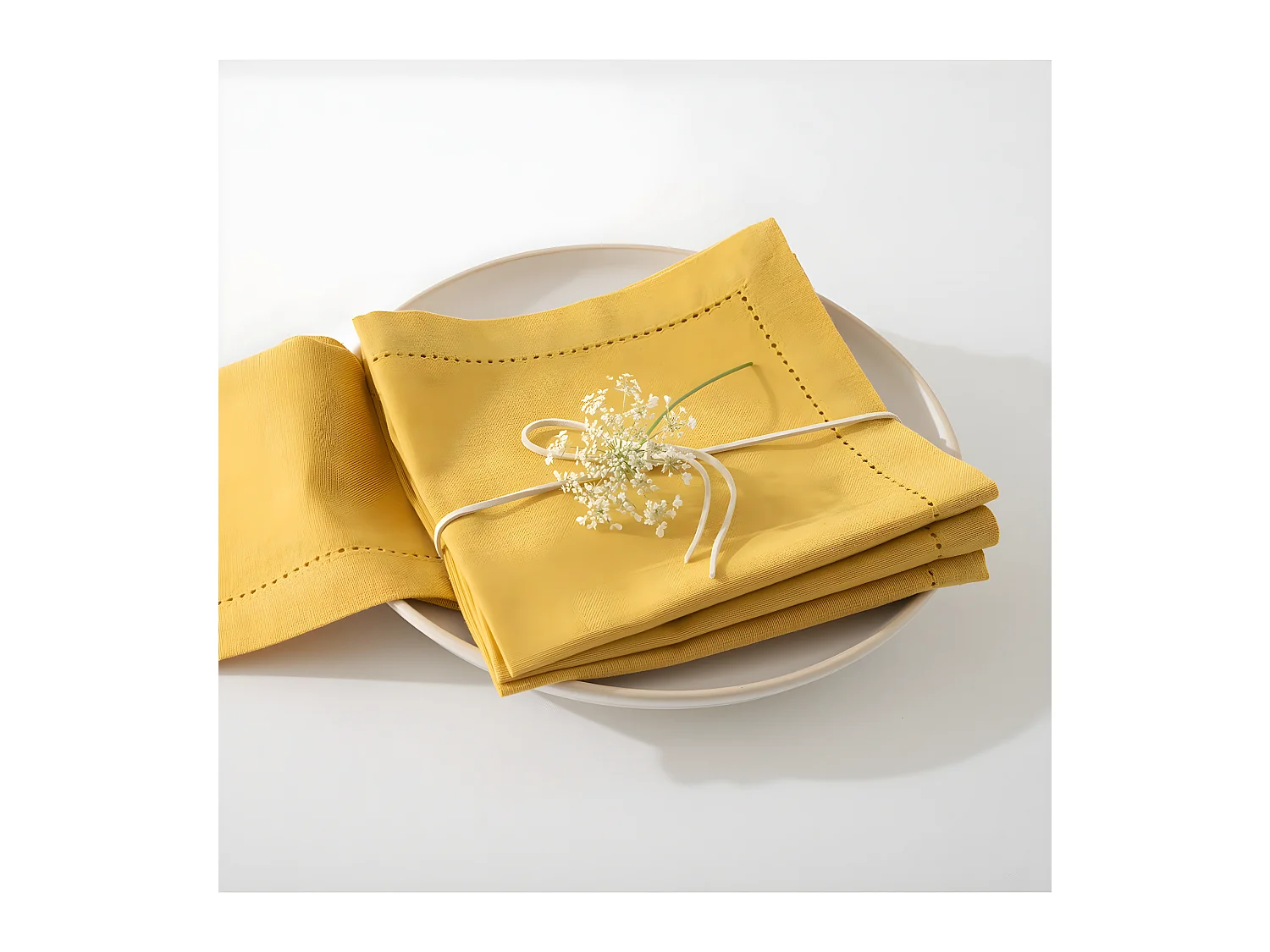 Lot de 4 Serviettes de table en Coton Ocre 40 x 40 cm