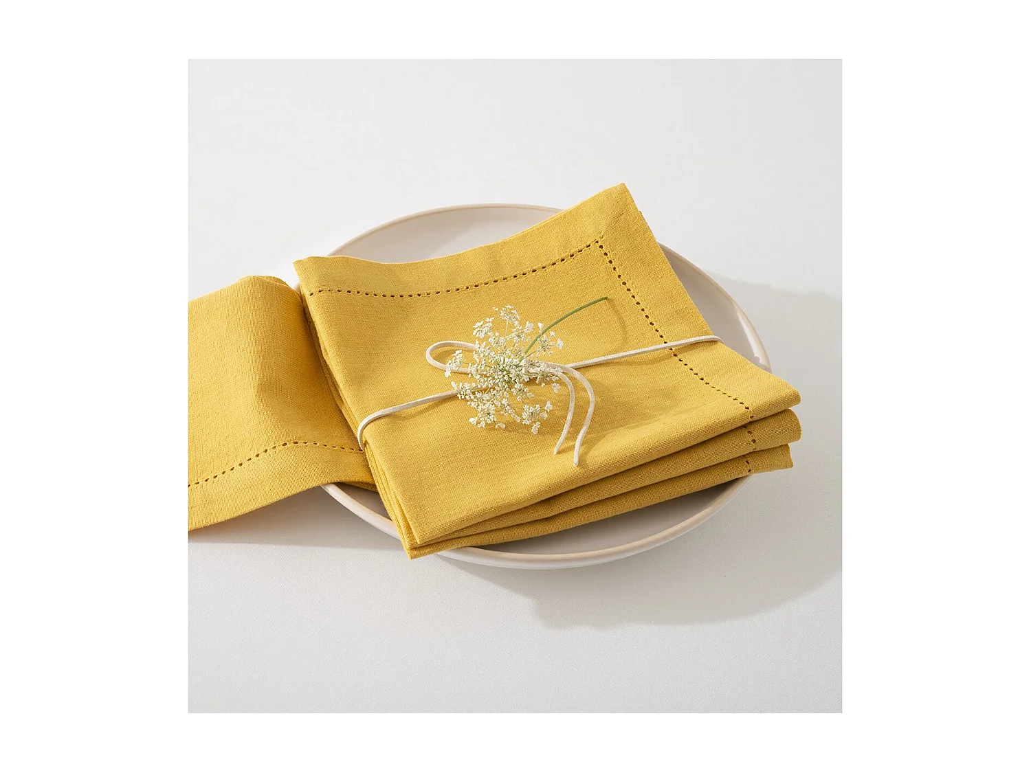 Lot de 4 Serviettes de table en Coton Ocre 40 x 40 cm