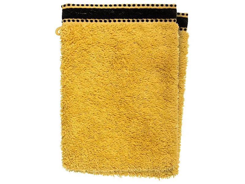 Lot de 2 Gants de toilette en Coton Jaune Ocre tissu éponge 15 x 21 cm