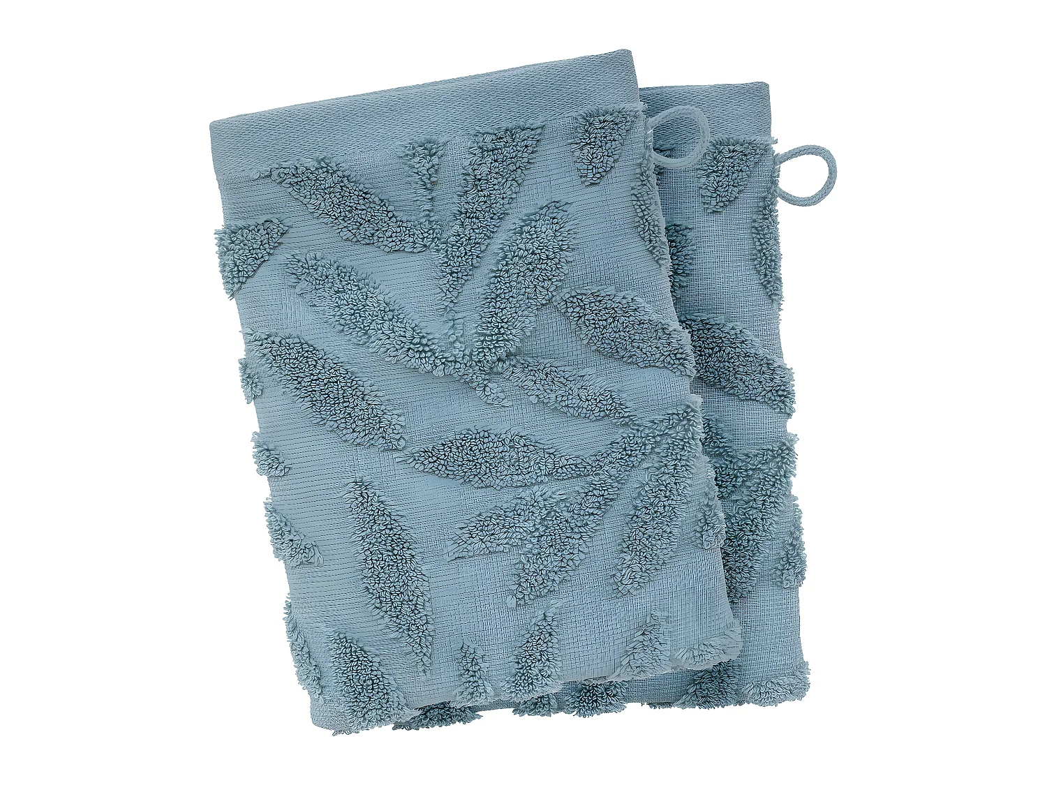 Lot de 2 Gants de toilette en Coton Bleu tissu Jacquard  15 x 21 cm