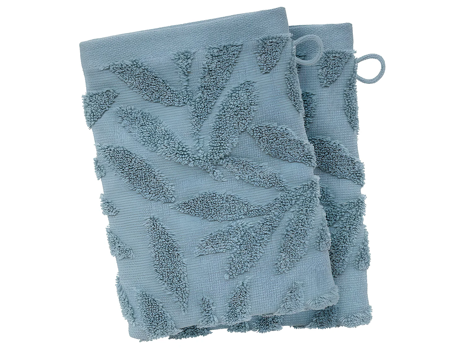 Lot de 2 Gants de toilette en Coton Bleu tissu Jacquard  15 x 21 cm