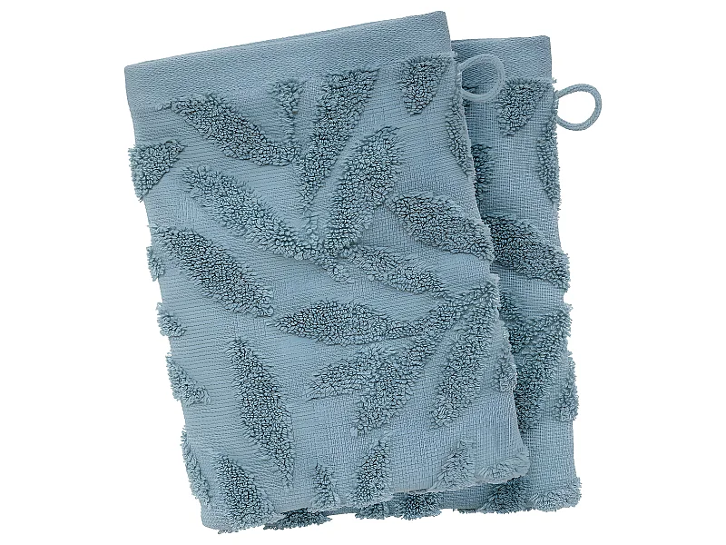 Lot de 2 Gants de toilette en Coton Bleu tissu Jacquard  15 x 21 cm
