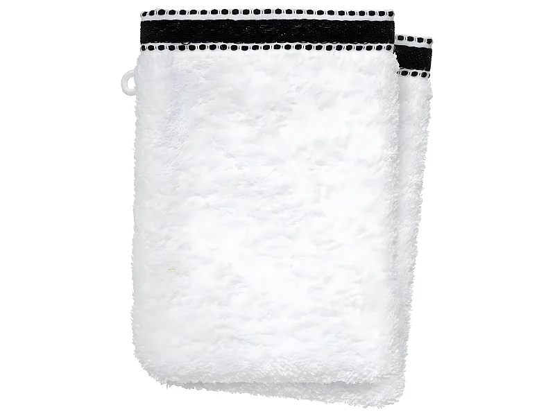 Lot de 2 Gants de toilette en Coton Blanc tissu éponge 15 x 21 cm