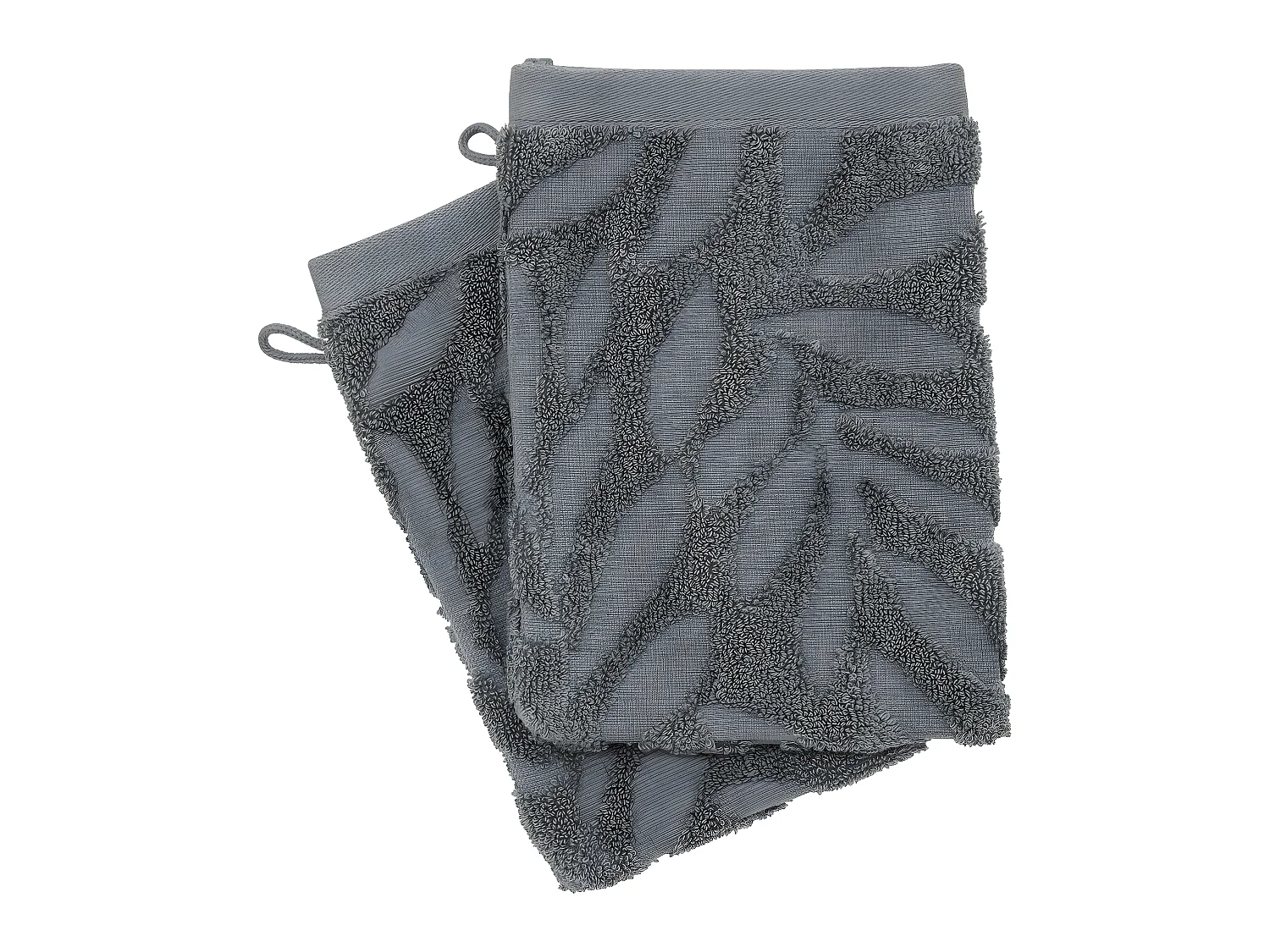 Lot de 2 Gants de toilette en Coton Gris Foncé tissu Jacquard  15 x 21 cm
