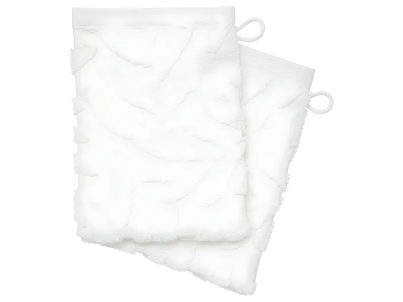 Lot de 2 Gants de toilette en Coton Blanc tissu Jacquard  15 x 21 cm