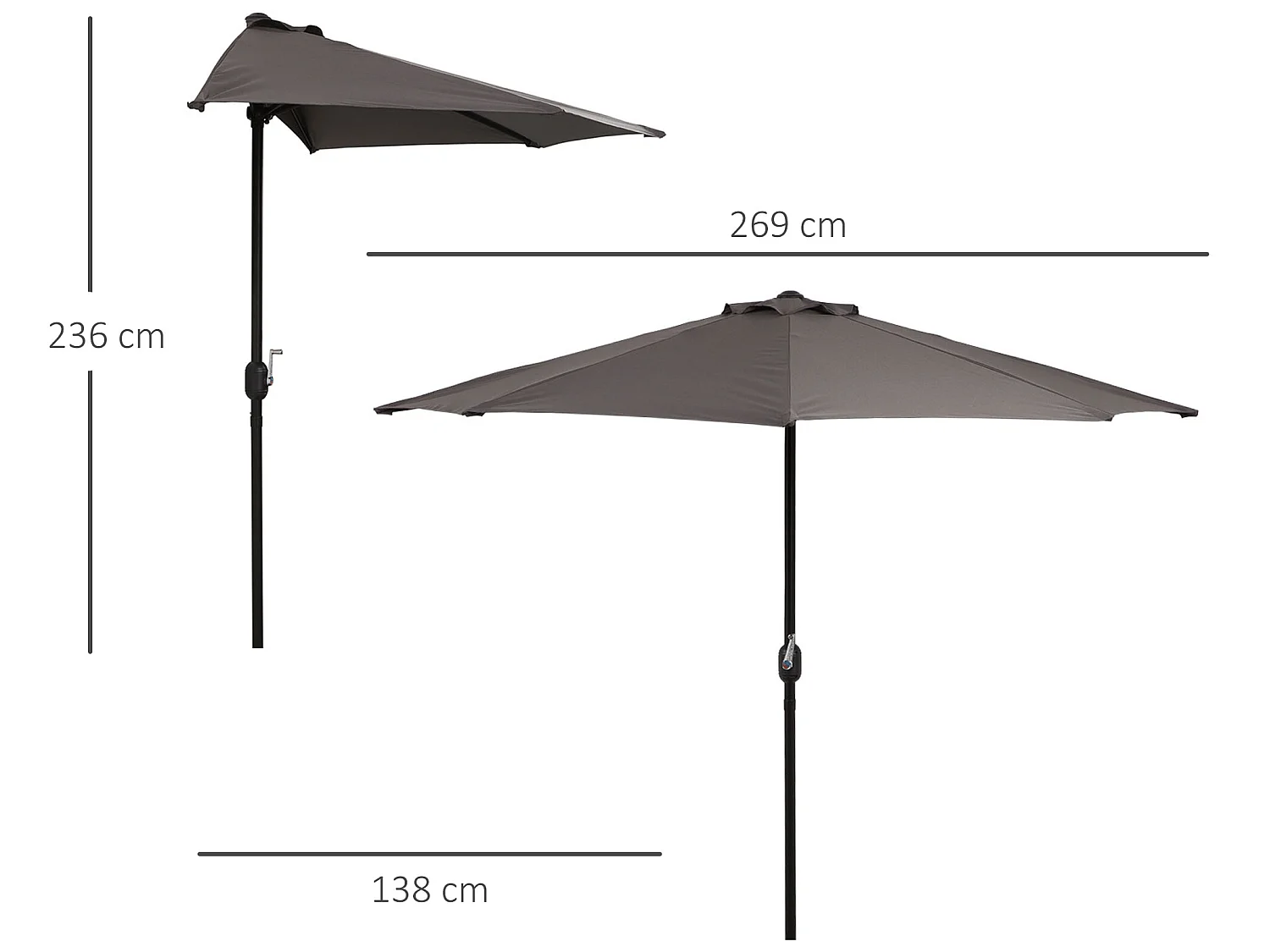 Sombrilla de jardín gris 269x138x236 cm Outsunny