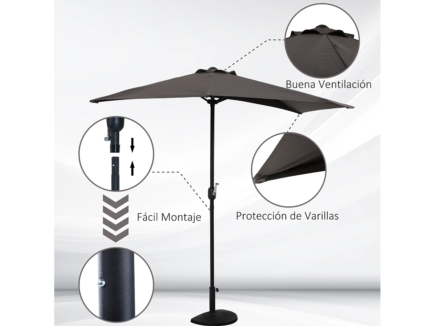 Sombrilla de jardín gris 269x138x236 cm Outsunny