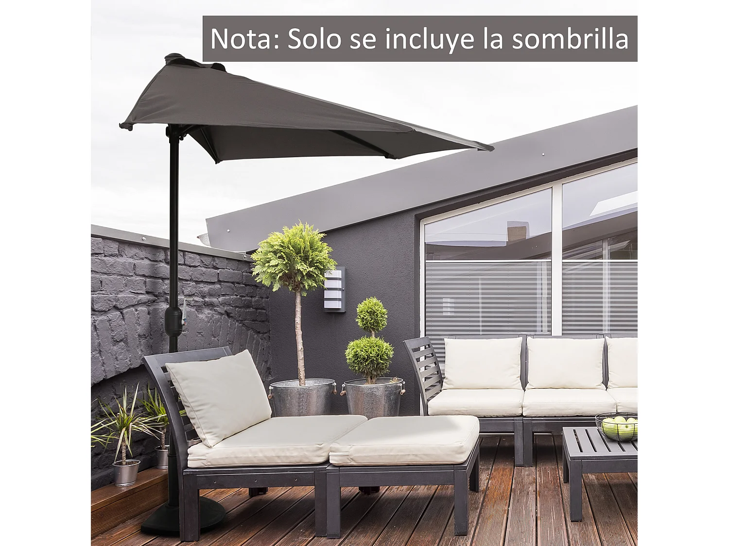 Sombrilla de jardín gris 269x138x236 cm Outsunny
