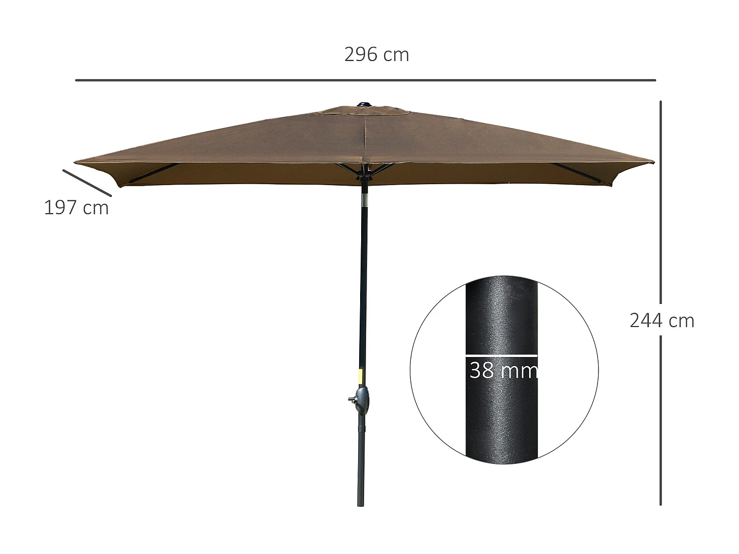 Sombrilla de jardín café 296x197x244,5 cm Outsunny